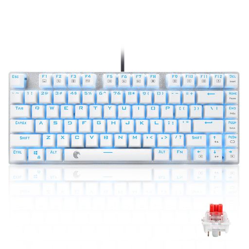 e元素ゲーミングキーボード81キー赤軸メカニカル式キーボードUSB接続有線アンチゴーストキー青色LEDバックライト防水機能付きゲーマー向け英語配列キーボード(赤軸・ホワイト) e元素ゲーミングキーボード81キー赤軸メカニカル式キーボードUSB接続有線アンチゴーストキー青色LEDバックライト防水機能付きゲーマー向け英語配列キーボード(赤軸・ホワイト)
