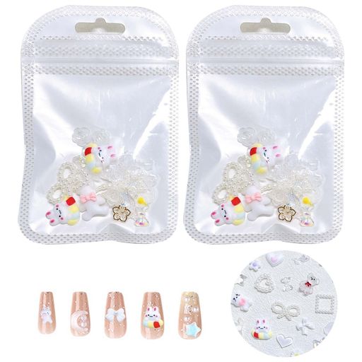 PAVIKEネイルパーツ(約60個セット)ネイルデコパーツネイルアートデコパーツ3D立体パール蝶結びハート可愛いうさぎくまアクセサリーパーツDIYデコ素材手芸ハンドメイド