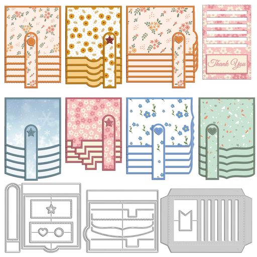 INFUNLY8スタイルスクエアダイスウォーターフォールフラップダイカットステッチスロットタグダイカットネスティングダイセット金属切削ダイスカード作成用ジャーナ...