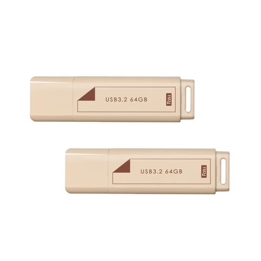 TCELL文房具風(ミルクティー)USBメモリ64GB2パック台湾製USB3.2Gen1(最大読込速度100MB/s)フラッシュド..