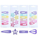 ヘアピンパッチンピンヘアクリップ24個セット6色カラフル星ハートウォータードロップ方形スナップヘアクリップスリーピンヘアアクセサリー前髪パッチン留め少女女の子キ...