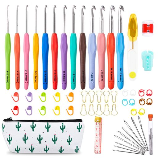 Inscraftかぎ針編み針73点セットとじ針なわあみ針毛糸針段数マーカー段数リングハサミ収納ケース付き手..