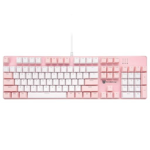 MERDIA メカニカル式ゲーミングキーボード 全104キーボード US配列 USB有線キーボード LEDバックライト付き (茶軸-ピンクとホワイト)