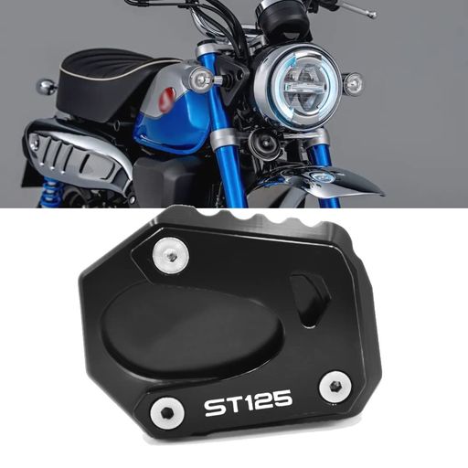 FORホンダダックスST125 2022 2023 DAX ST125オートバイCNCキックスタンドフットサイドスタンド延長パッドサポートプレート拡大スタンド (黒)