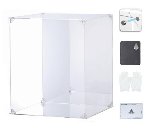 COOLTAKUフィギュアケースアクリルUVカット台座ミラー背面ミラーマグネット式磁石付き前扉コレクションケースより堅固組み立て式アクリルケースディスプレイケース防汚れ手袋クリーニ…