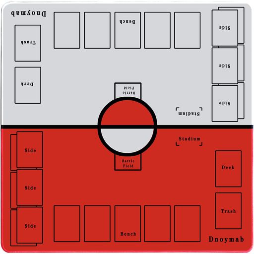 Dnoymabフルサイズプレイマットカードゲームラバープレイマット2人用滑り止め収納バッグき60x60cm(2mm赤/白)