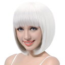FREE BEAUTY ウィッグ ボブ ショート フルウィッグ レディース 小顔 カツラ ネット付き 耐熱 カラフル 17色選択可 (ホワイト)