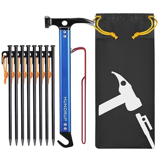 【強化版】ペグハンマーセットHUNDRUPキャンプハンマー鍛造ペグ反射材入りロープ付き高炭素鋼ハンマー..