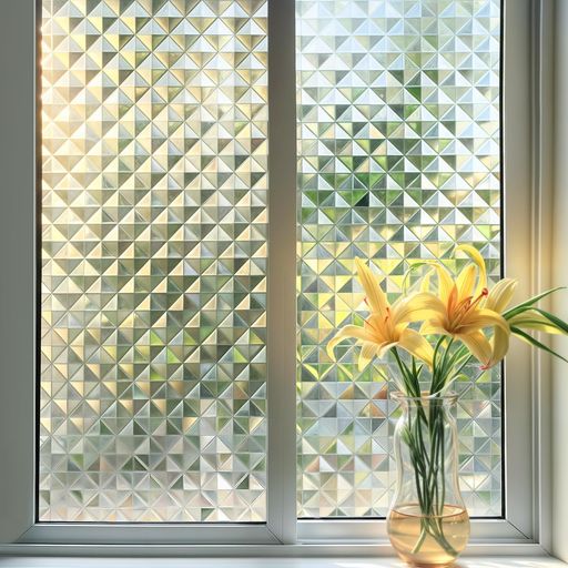 DUOFIRE窓ガラスフィルム目隠しシート3D正方形ガラスフィルム窓用フィルム窓水貼り剥がせる断熱遮熱UV紫外線カット結露防止玄関目隠し窓シートおしゃれ飛散防止半透明(60x200cm)