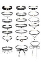 YFFSFDC チョーカー ネックレス 黒 20点セット シンプル おしゃれ レディース CHOKER リボン作り 花のレース 伸縮タイプ ペンダント付き 首輪...