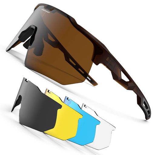 [HAAYOT]偏光サイクリンググラスメンズレディースロードバイクスポーツサングラス5枚レンズTR90フレームマウンテンバイクグラスMTBゴーグルランニングフィッシングハイキングマットブラ…(4)