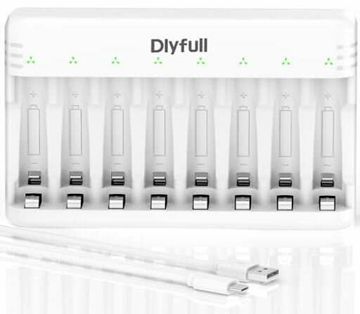 Dlyfull電池充電器単4単3充電池充電器、USBType-C入力8スロット単三単4充電器/充電式ニッケル水素電池充電器/ニカド充電池に対応同時充電LEDライト単3バッテリー充電器エネループ充電器単3充…