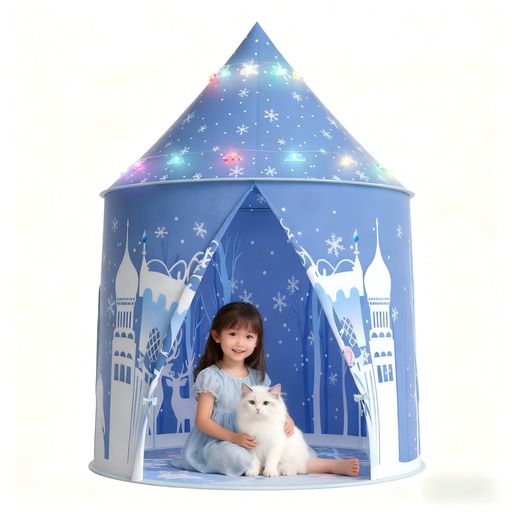 EveStoneキッズテント雪の城折りたたみLEDライト付き室内屋外収納バッグ付き子供用テントキャンプセット秘密基地こども用窓付き簡単に組立クリスマスプレゼント誕生日プレゼント新年ハ…