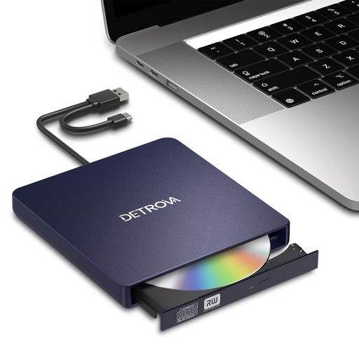 DETROVA 外付けDVD/CDドライブ DVDレコ CD/DVD-Rプレイヤー USB3.0&TYPE-C両用ケーブル WINDOW/LINUX/MAC OS対応 読み出し&書き込み エ..