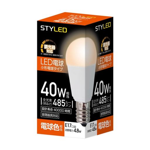 スタイルドLED電球E17電球色40W形相当調光器対応ミニクリプトン形広配光タイプ密閉器具対応HA4D17L11個