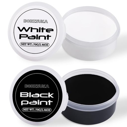 BOBISUKA 白+黒 フェイスペイント 黒 白ドーラン-舞台用メイク プロ用子供用ボディペイント 敏感肌にも適応 ハロウィーン、コスプレ、パーティーメイクに最適
