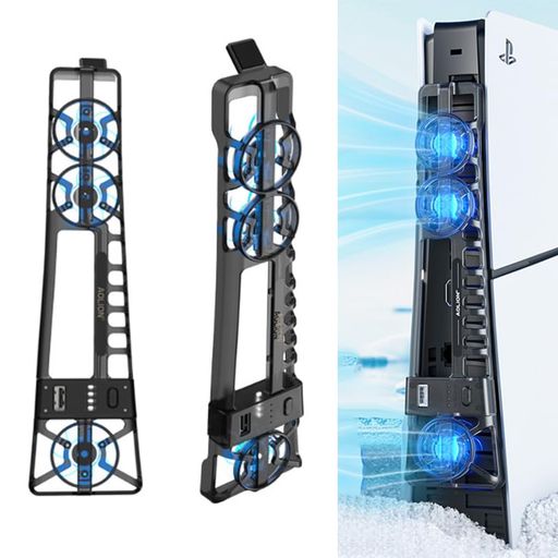 PS5Pro/PS5Slim冷却ファンPS5pro多機能型冷却ファン扇風機3段階風速調整LEDライトUSBポート付き記憶機能外部冷却ファン装着簡単急速冷却放熱熱対策用高性能冷却ファン低騒音低ノイズディスク