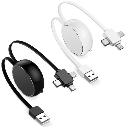 「2本組」3IN1 充電ケーブル 巻き取り ライトニング充電ケーブル 1M 高速データ転送 IPHONE マルチ充電ケーブル 2.1A 充電 HAOANO 格納式 MICRO USB TYPE C 充電コード IPHONE 15 PRO MAX/14