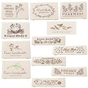 LOYELEYハンドメイド用タグ12種セット綿ロゴワッペンラベルお花フラワーコットンかわいいおしゃれDIY縫製手作り手芸ポーチ/衣類/帽子などに飾りHANDMADE英文(C)