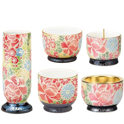 サンメニー和モダン仏具5点セット本格有田焼日本製インテリアに馴染むおしゃれお花ろうそく線香お茶ご飯現代仏壇お仏壇仏具小物庵四季友禅フラワースタンドキャンドルスタンドイン…