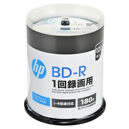 ヒューレット・パッカード(HP)1回録画用ブルーレイディスクBD-R25GB100枚パックインクジェットプリンタ対応ホワイト片面1層1-4倍速VBR130YP100SH1