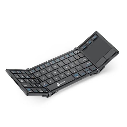 ICLEVER キーボード 折り畳み BLUETOOTH タッチパッド搭載 スタンド一体式 3つデバイス同時切替可能 ミニキーボード アルミ ワイヤレス パンタグラフ 日本語JIS配列 テンキー付き フルサイズ 超薄型 静音設計 充電式TYPE-C