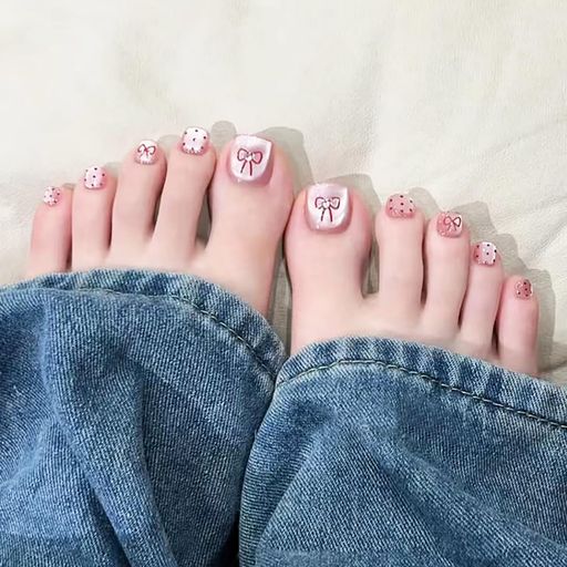 SEMTIMネイルチップ足24枚入り親指ネイルシール足つけ爪繰り返し使えるジェルネイルチップサマーネイル夏結婚式成人式足用ネイル簡単剥がせるフット用F-086