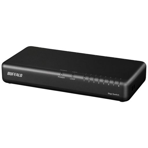 バッファローBUFFALOGiga対応プラスチック筐体電源内蔵8ポートLSW6-GT-8NP/BKブラックスイッチングハブマグネット壁掛け設置対応