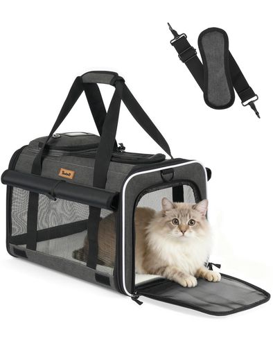 Tresbro猫キャリー猫きゃりーバッグロック式ダブルファスナーカーテン付きの猫移動用キャリー犬用キャリーバック変形しない通気性車載/旅行/通院/災害避難用ペットバッグ猫用犬用小型…