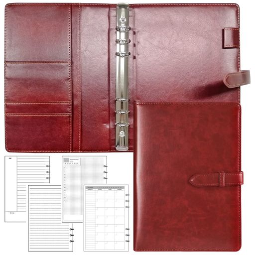 システム手帳a56穴リング21mmPUレザーリフィル付きスタンダードタイプビジネスプライベート能率アップノートメモ帳卒業記念品就職誕生日父の日oToday(Cワインレッド)