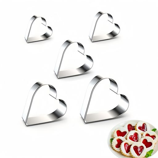 5点セットステンレス製ケーキ&クッキーカッター野菜&フルーツカッターハート型DIY製菓ツール(桃心)