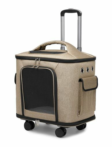CHINSUKIDA猫キャリーキャスター付き小型犬キャリーカート2wayペットキャリーバッグ犬用ソフトクレート折りたたみ可マット付き散歩通院用(ベージュ)