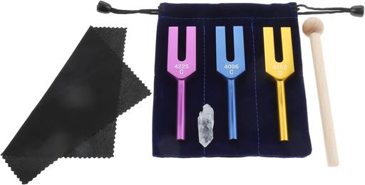 Dreld天使の音叉セット(4096Hz、4160Hz、4225Hz)サウンドヒーリングシリコンハンマーとソフトストレージバッグ付き楽器カラー