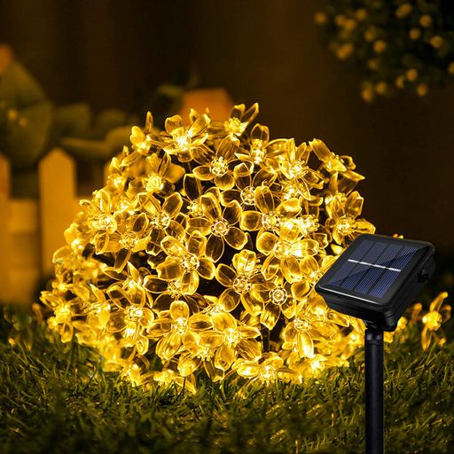 AGOTDソーラーイルミネーションライト屋外防水IP6560LED11Mストリングガーデンおしゃれ桜の花8モード夜..