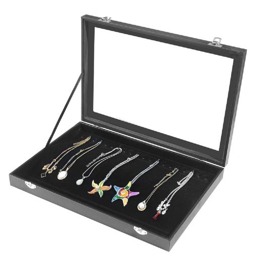 SIAWADEKYジュエリーボックス20本大容量透明PUレザーネックレスケース宝石箱ディスプレイコンパクト小物入れ保管アクセサリーケース指輪リングピアスネックレスペンダントアクセサリージュエリー収納用