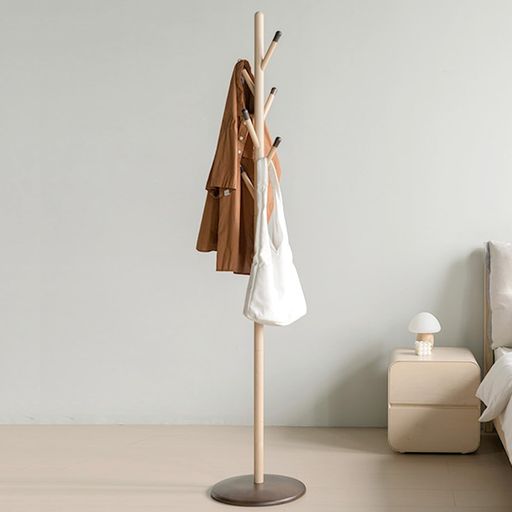 佳木の家ポールハンガー木製コートハンガーコート掛けかばん掛け洋服ラック高さ178.5cm6つのフック枝型設計頑丈なラウンドベース高さ調節可能組立て簡単