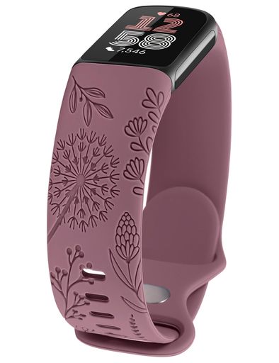 FITBITCHARGE6/CHARGE5バンドフィットビットチャージ6/チャージ5に対応柔らかいスポーツバンド花柄シリコン交換ベルトかわいいおしゃれ女性レディース通気防汗防水(葡萄染)