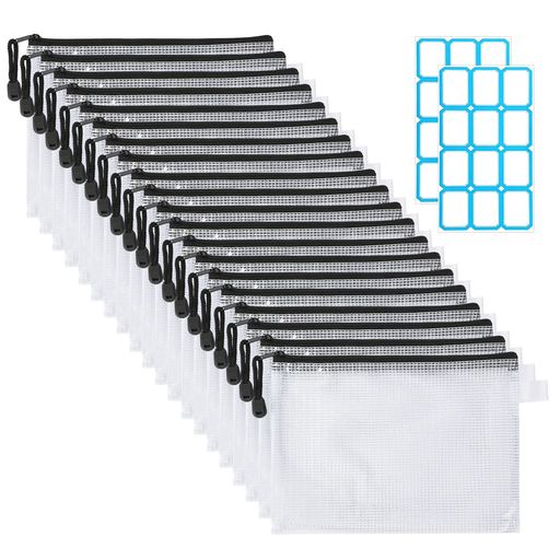 SANNIX20枚セットジッパー式ファイル袋A4ファイル袋ラベルシール付き防水領収書ファイルオフィス用品整..