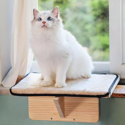 Petsfit猫窓ベッド窓用ハンモック猫ハンモック木製しかっりした物理構造窓用座り台キャットウォーク賃貸ウィンドウベッド日向ぼっこ日光浴マット付き取り付け式水洗い耐用安定組み立…