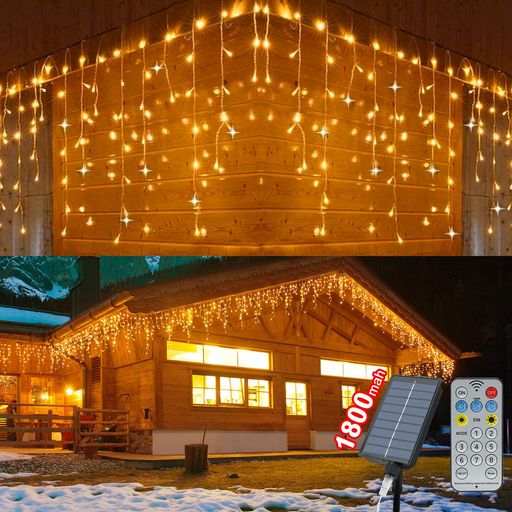 cshareソーラーLEDイルミネーション屋外防水10m400球ソーラーライト屋外用つららライトリモコン付きタイマー機能8種類の点灯パターン記憶メモリー搭載明るさ調整キャンプ用LEDイルミネー…