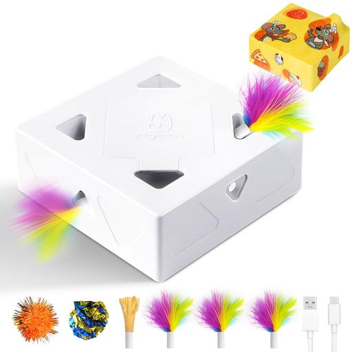 ミギポーズ(Migipaws)猫おもちゃ一人遊び猫のおもちゃ自動猫じゃらし電動猫おもちゃ人気子猫USB充電式近接センサ付cattoyネコ動くおもちゃ猫用モグラ叩き交換用羽付きキャットボックス2(布…