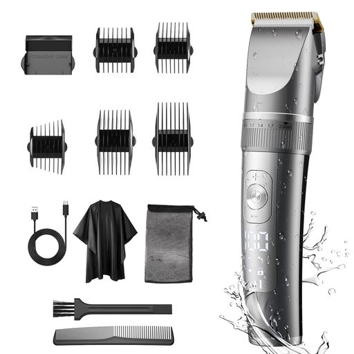 バリカンメンズ【2024新登場TYPE-C充電式】ヘアカッター電動ばりかん散髪用3段階モード10種類ガイドコームIPX7全身防水超低騒音安全ロック付きLCDディスプレイコードレス充電/交流式散髪ケープ収納袋付き(2)