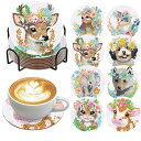 YOUSHYピースダイヤモンドペインティングコースターキットダイヤモンドアートホルダー付きDIY(動物モデル)