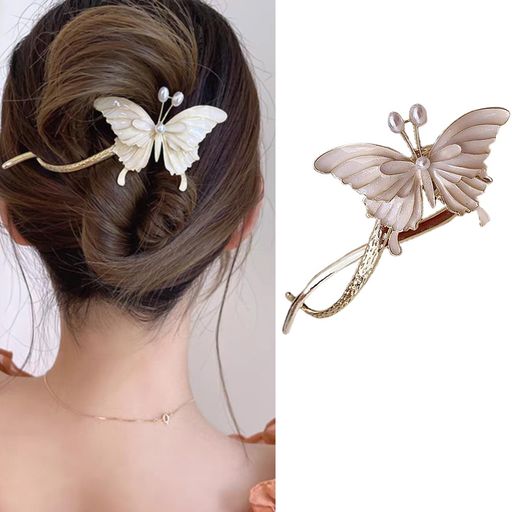 HAPVITALヘアクリップ大きめしっかりとまるバンスクリップへあくりっぷ髪留めクリップかみどめクリップオフィス大人女性通勤ヘアアクセサリー人気韓国(白い蝶)
