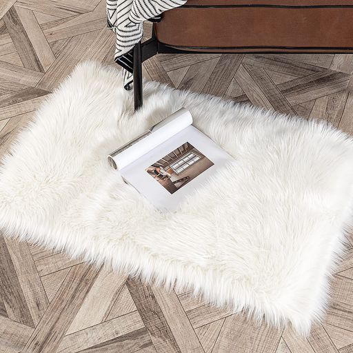 HAOCOOシャギーラグムートンラグ60x90cm柔らかい人工ウールカーペット玄関マット毛長タイプ滑り止め人造シープスキンラグ床暖房ホットカーペット対応ホワイト
