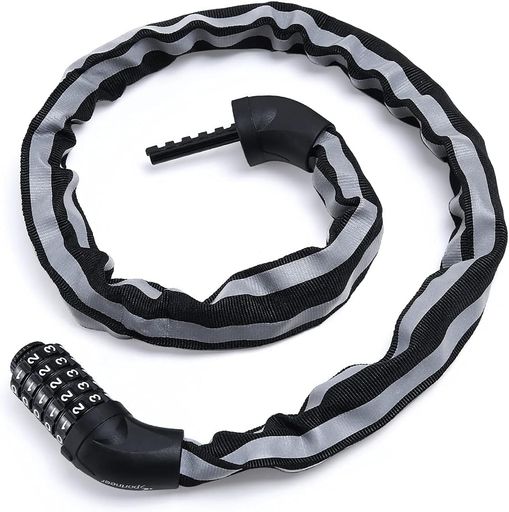 Sportneer自転車鍵チェーンロック反射材バイクロック5桁ダイヤルロックカギ不要パスワード自由設定自転..