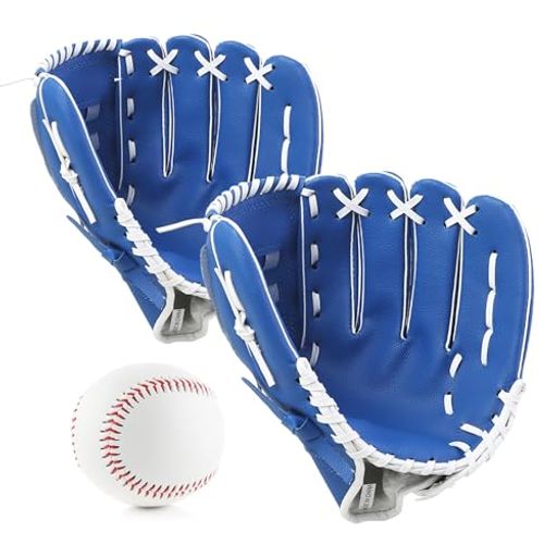 野球グローブ軟式キャッチボールセットグローブ子供親子セット10.5+12.5インチ練習ボール付きソフトボール兼用右投げ用左手着用練習用柔らかな人工皮革製初心者向け(ブルー)