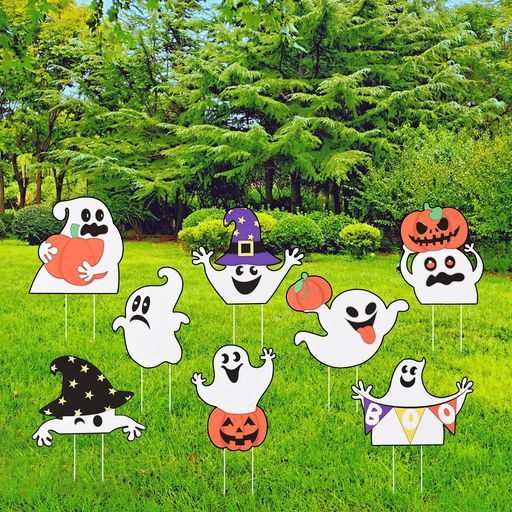 ハロウィン飾り屋外8枚セットハロウィン装飾庭置物ゴーストハロウィーン装飾防水おばけかぼちゃ雰囲気作りガーティーマーカーカボチャ幽霊デコレーションハロウィーングッズガーデ…