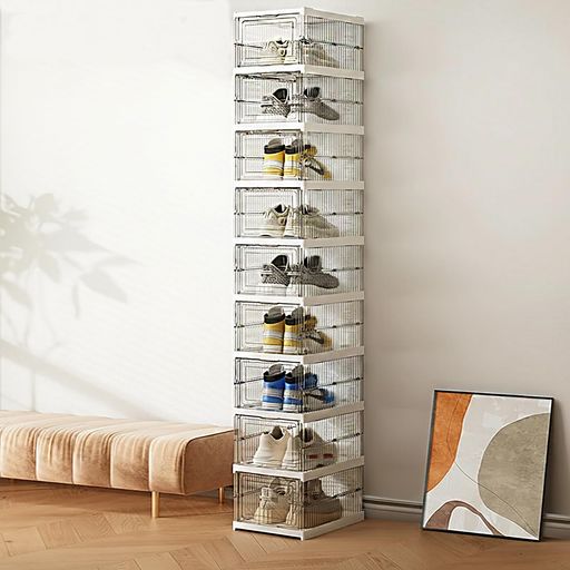 Aissioraシューズボックス折りたたみ9段シューズラッククリア靴箱下駄箱靴棚靴収納スリム折畳式下足箱ラック靴ラック工具不要省スペース透明可視パネル大容量玄関スニーカー展示(9段