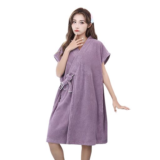 [BaoCore]ラップタオル大人用着れるバスタオルバスローブレディース半袖タオル生地女性無地前開きワンピース夏春秋ふわふわ吸水速乾和風部屋着お風呂上がりホテル温泉プールお着替えタ…